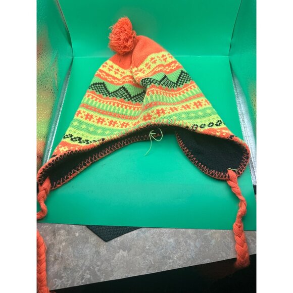 Colorful Knit Winter Hat With Ear Flaps & Pom Pom  100% Acrylic - Picture 3 of 5